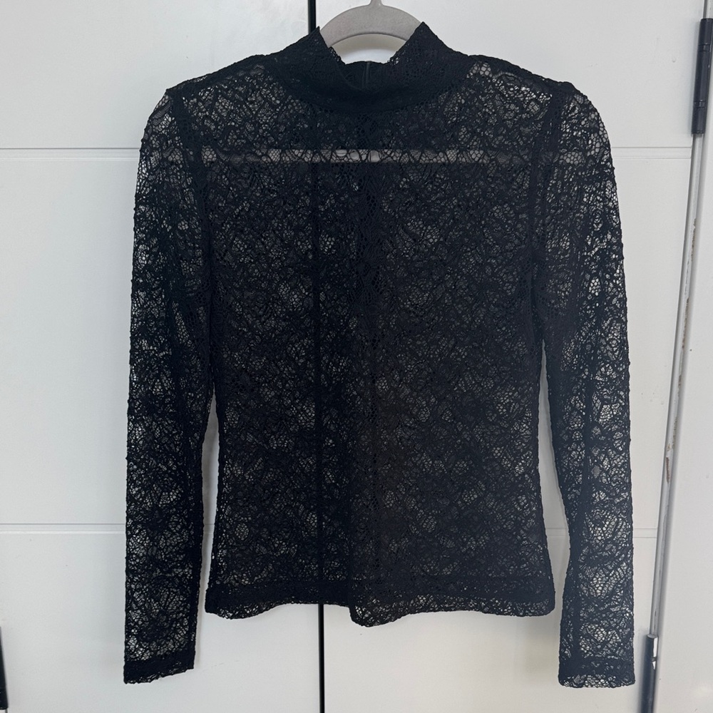 INTERMIX Black Lace Long Sleeve Blouse